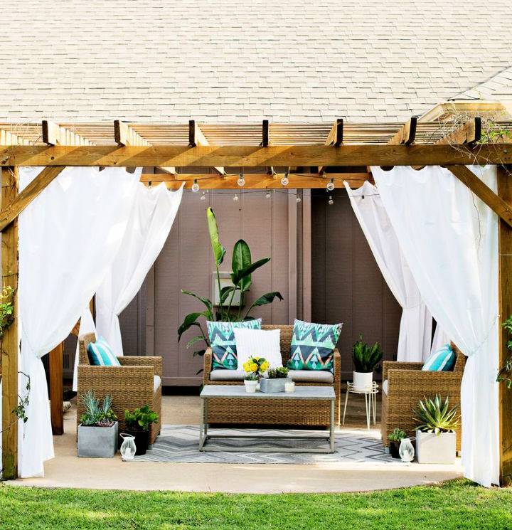 Pergola Sitting Space With Shade Curtains