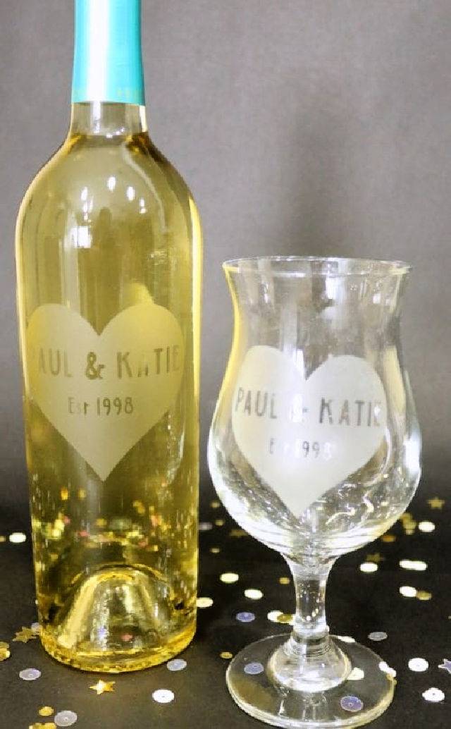 Personalized Etched Glass Wine Bottle