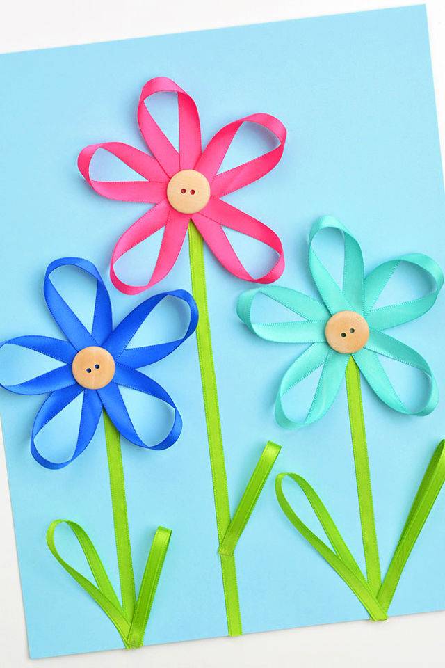 Pretty Ribbon Flowers Craft for Preschoolers