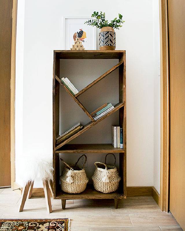 Simple DIY Bookcase With Angled Shelves