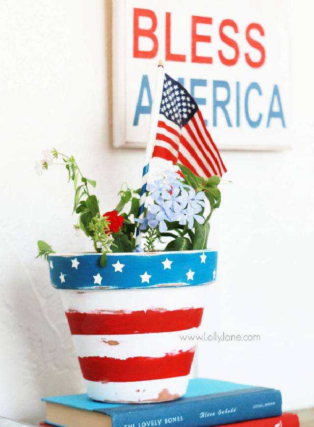 Stars and Stripes Patriotic Flower Pot for Decoration
