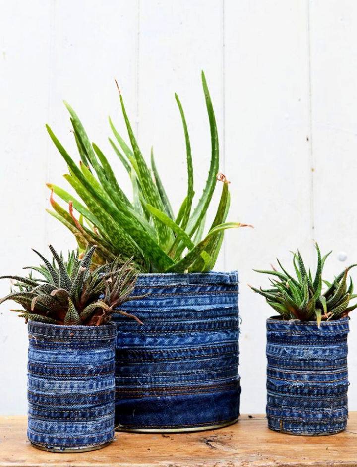 Upcycled Denim Tin Can Planters