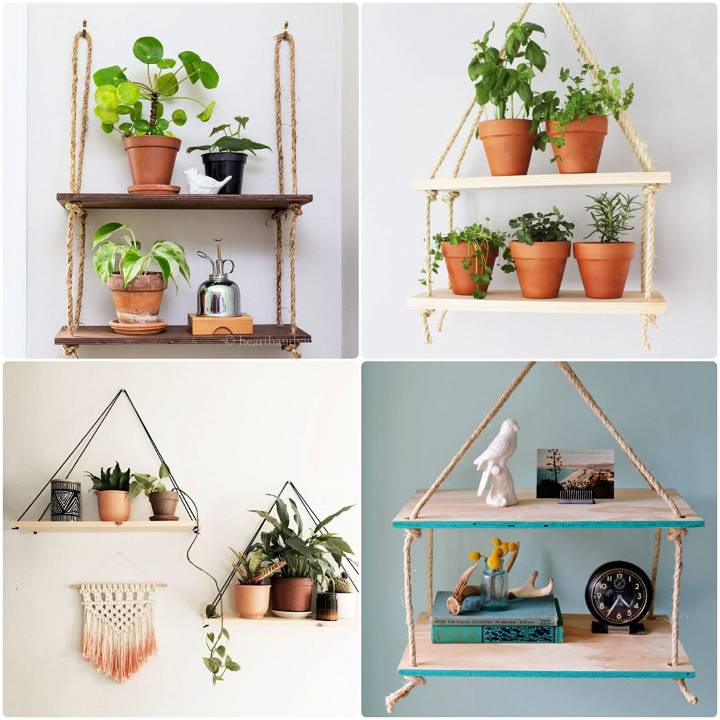 easy diy hanging shelves with rope