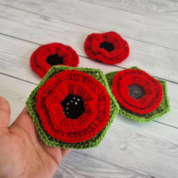 Beautiful Crochet Poppy Flower Hexagon Pattern
