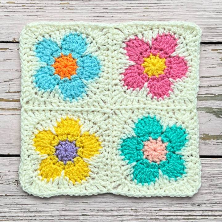 Crochet Flower Power Square Step by Step Instructions