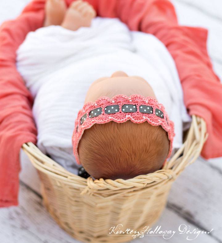 Crochet Scalloped Lace Baby Headband Pattern