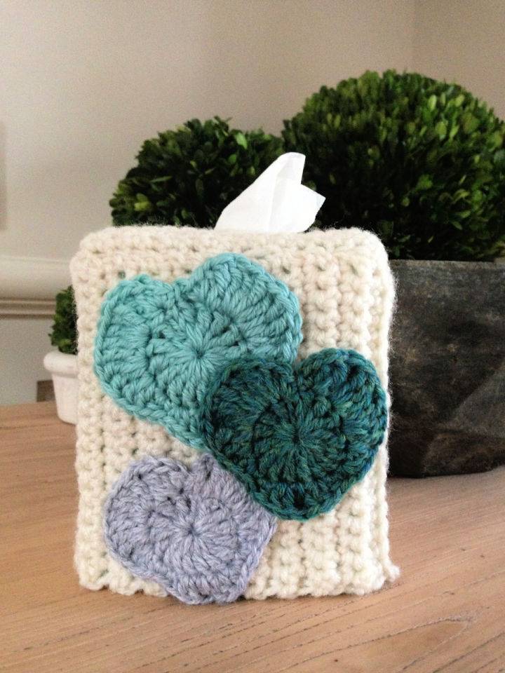 Crocheted Heart Tissue Box Cover Free Pattern