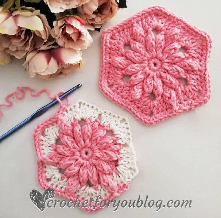 Easiest Bobble Drops Flower Hexagon to Crochet
