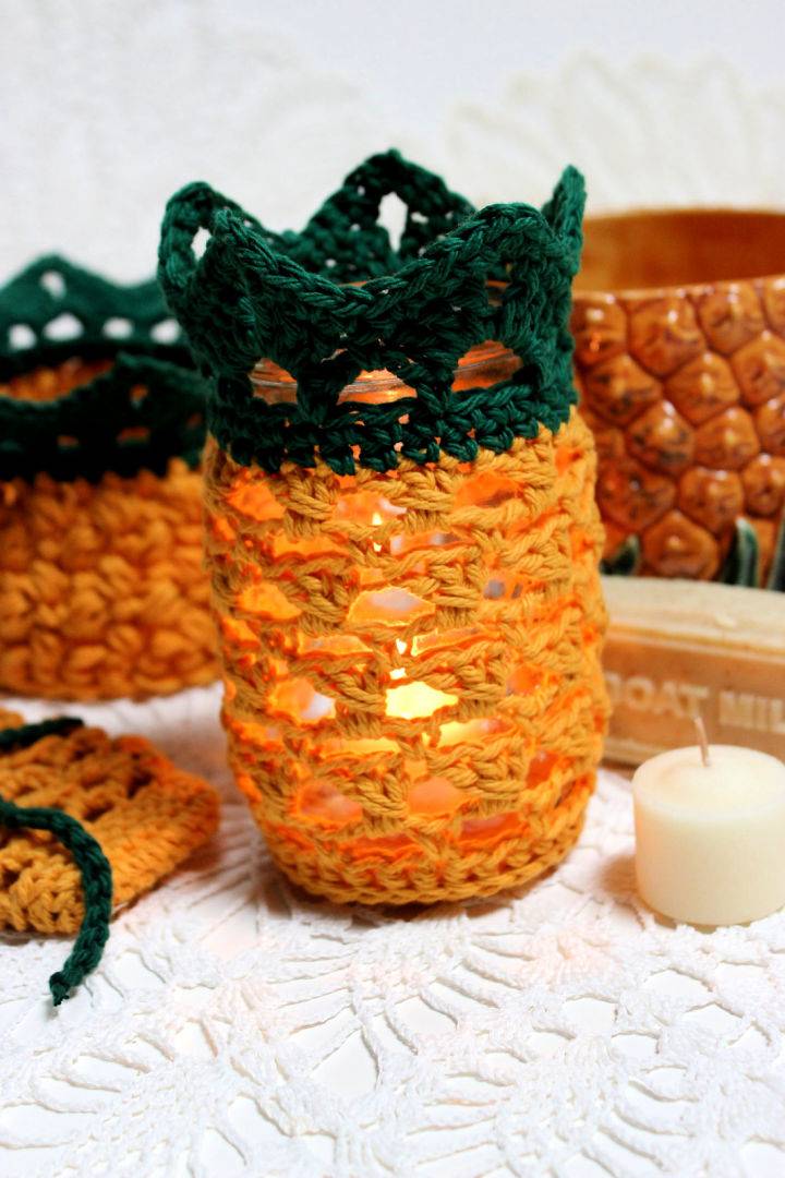 Free Crochet Pineapple Tealight Jar Cover Pattern