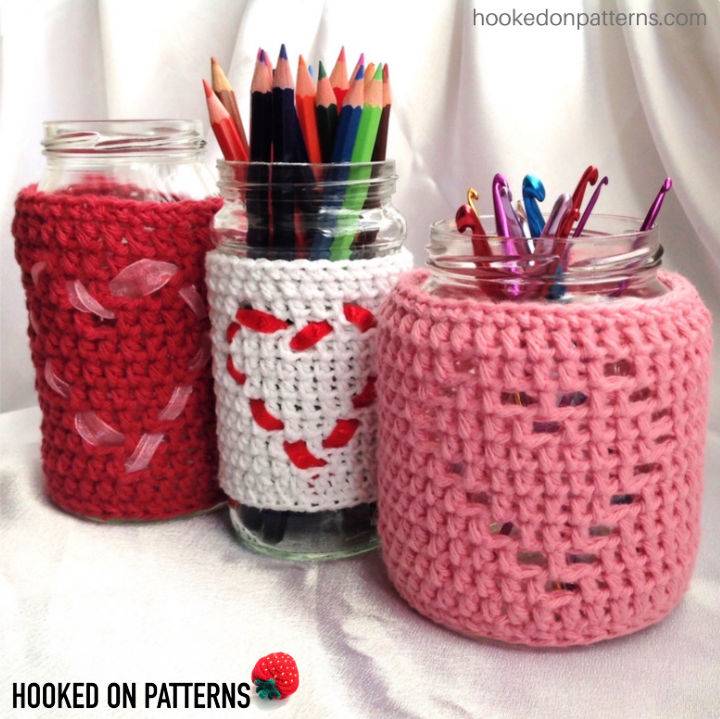 How to Crochet Heart Jar Cozy Candle Cover Free Pattern