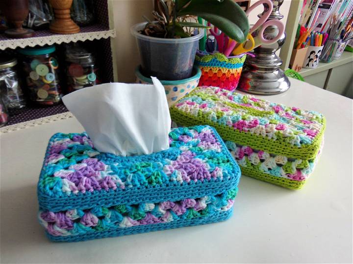 Simple Crochet Granny Panel Tissue Box Cover Pattern