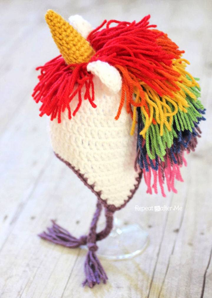 Adorable Crochet Unicorn Earflap Hat Idea