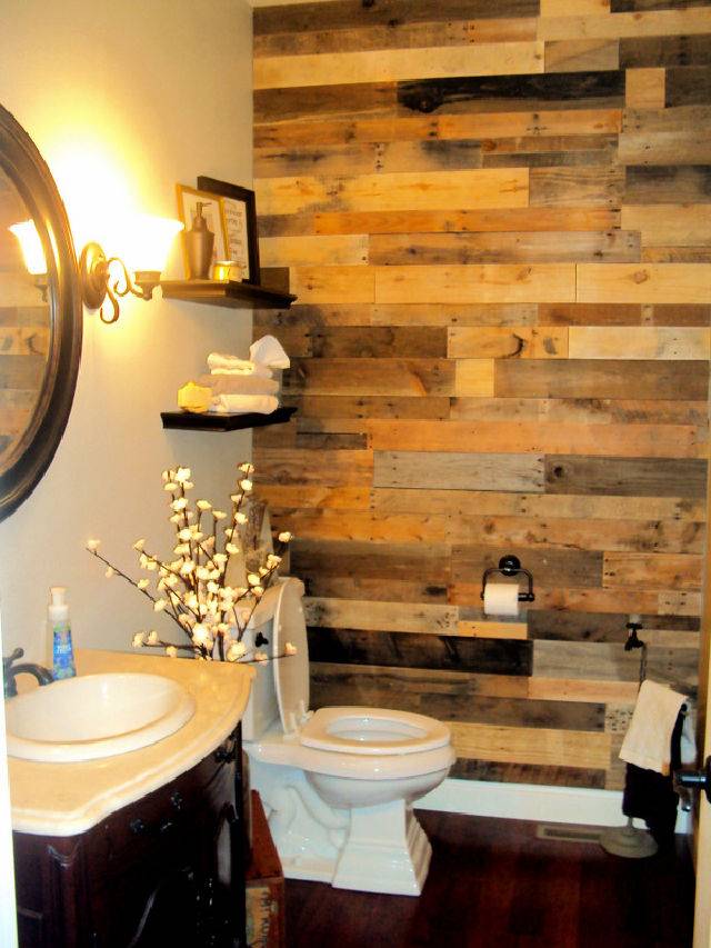 Build a Pallet Wood Accent Wall for the Bathroom
