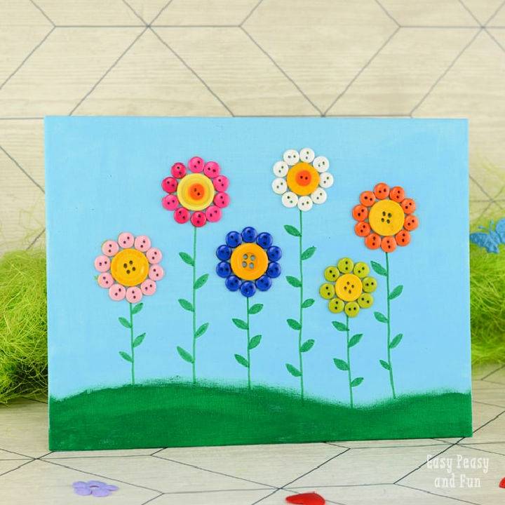 DIY Button Flowers Canvas