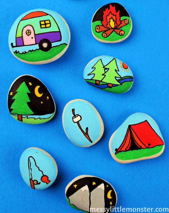 Camping Themed Rock Painting