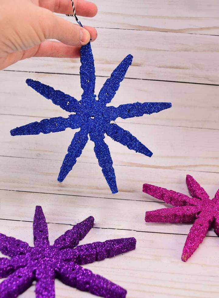 Glitter Clothespin Snowflakes Craft