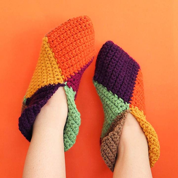 Colorful Crochet Harlequin Slippers Pattern