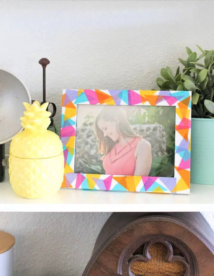 Colorful Geometric Picture Frame Using Tissue Paper