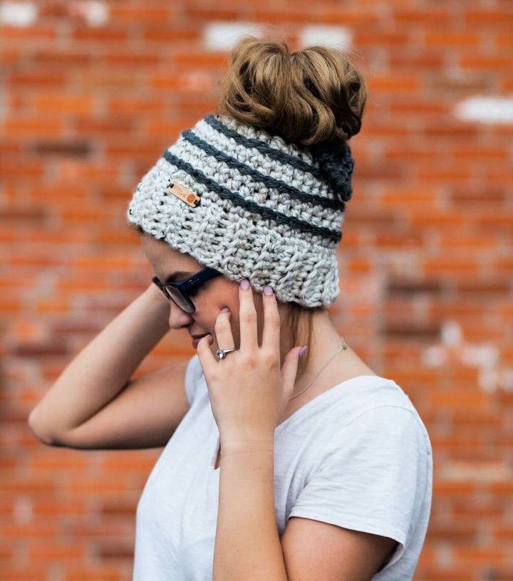 Crochet Beehive Messy Bun Hat Pattern