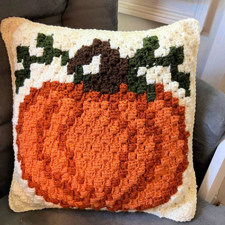 Crochet C2C Pumpkin Pillow Design Free Pattern