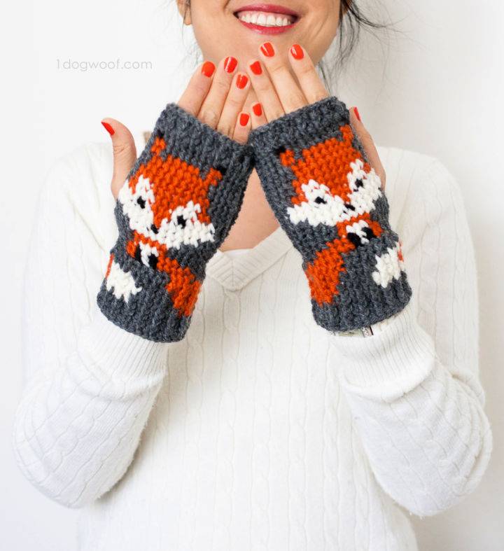 Crochet Fox Fingerless Gloves Pattern