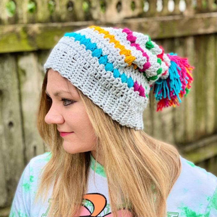 Crochet Rainbow After the Storm Slouchy Hat Beanie Pattern