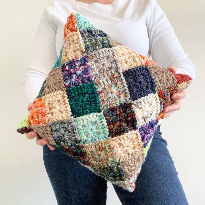 Crochet Solid Scrappy Granny Pillow Pattern