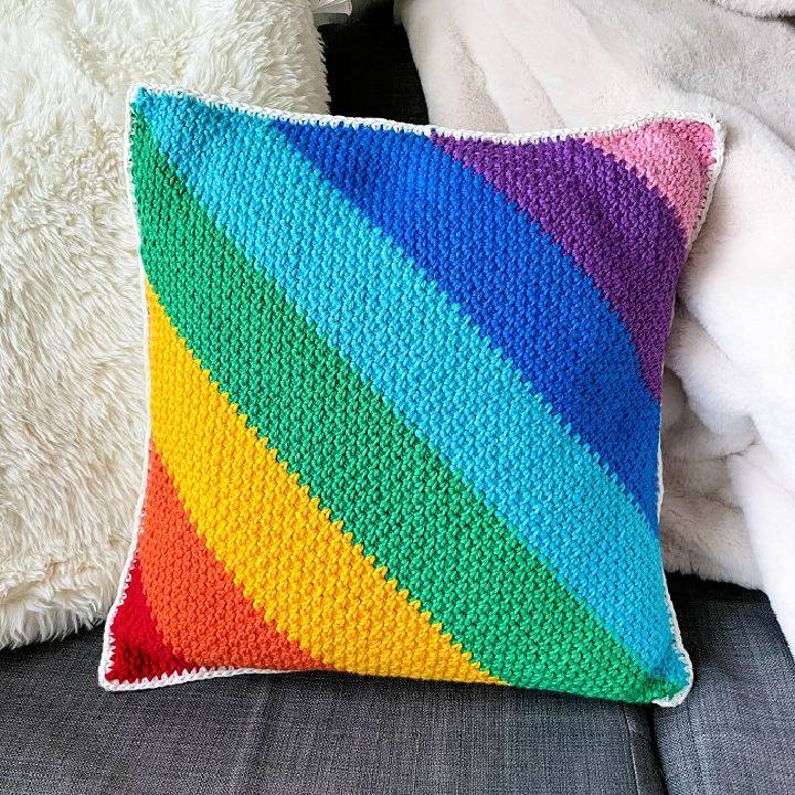 Free Crochet Woven Rainbow Pillow Pattern