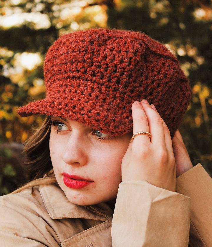 Crocheted Newsboy Red Hat - Free Pattern