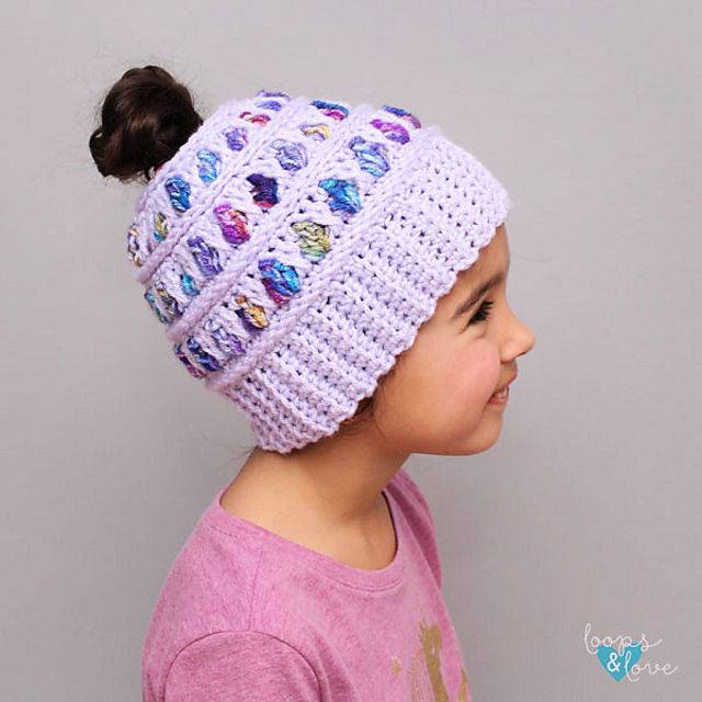 Cute Crochet Peek a boo Messy Bun Beanie Pattern