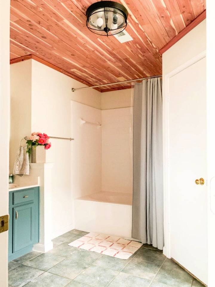 DIY Cedar Lined Bathroom Ceiling Design