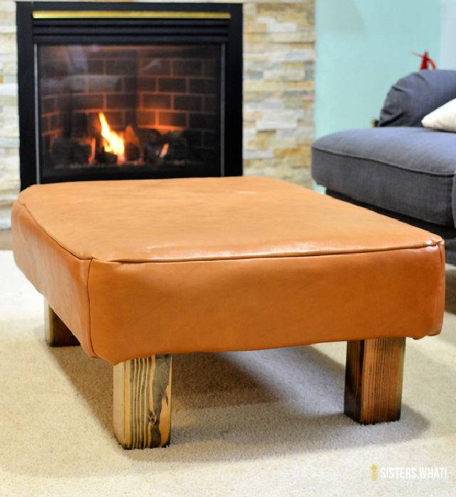 DIY Leather Upholstered Ottoman