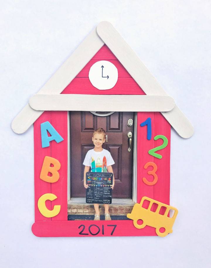 DIY Popsicle Stick Schoolhouse Picture Frame
