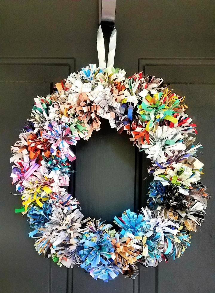 DIY Upcycled Magazine Flower Wreath