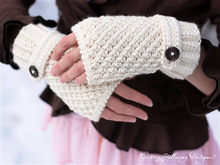 Double Seed Stitch Crochet Fingerless Mitts Pattern