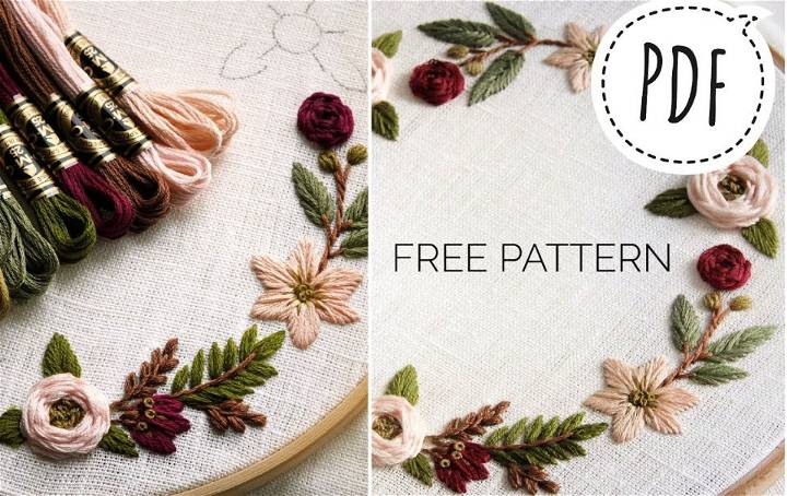 Floral Wreath Embroidery Pattern for Beginners