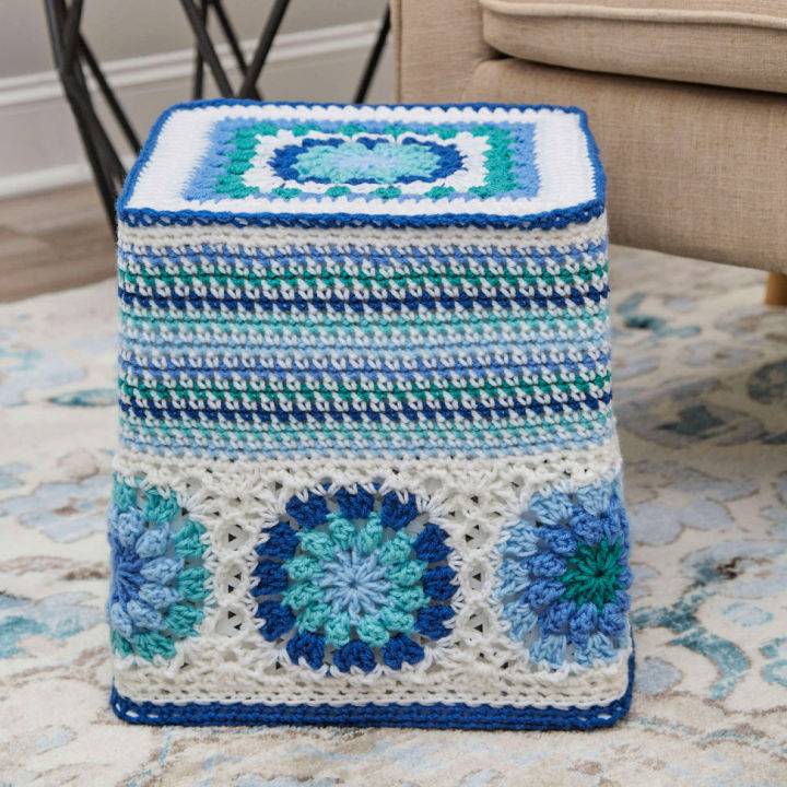 Free Crochet Hexagon Blues Ottoman Pattern