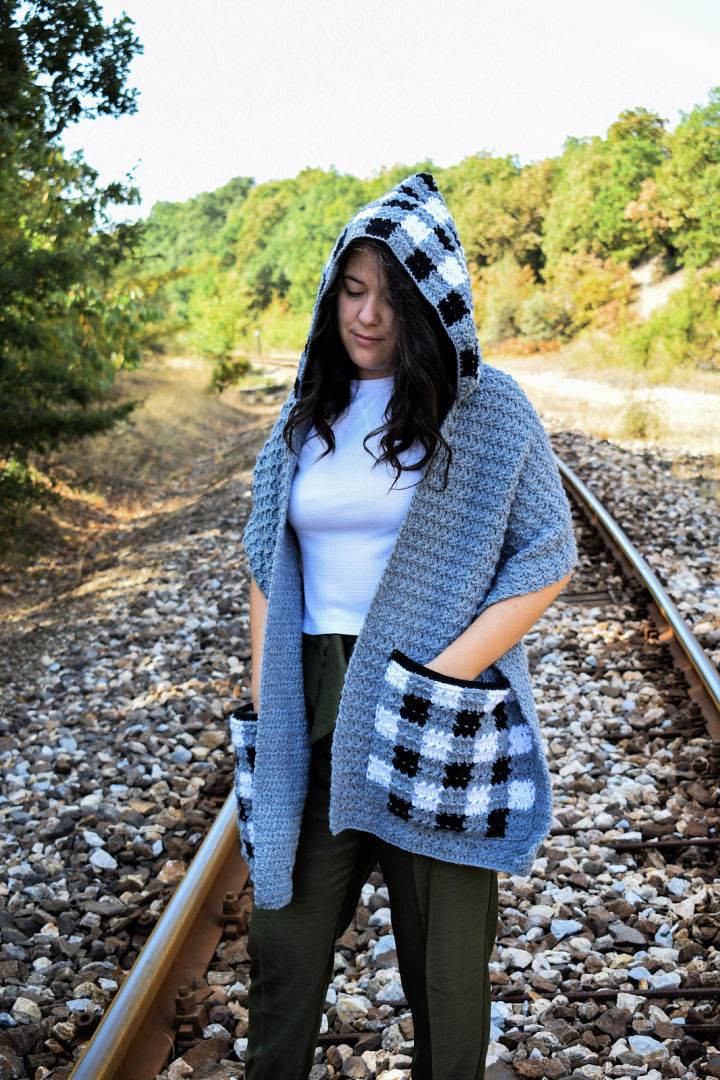 Free Crochet Pattern for Checkmate Pocket Scarf With Hood