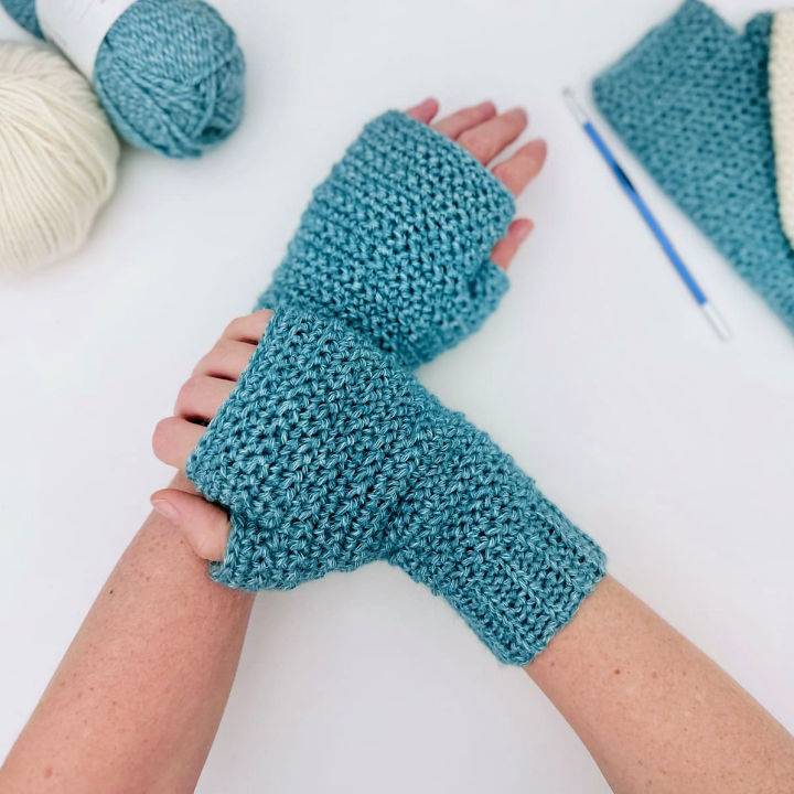 Herringbone Crochet Fingerless Gloves Pattern