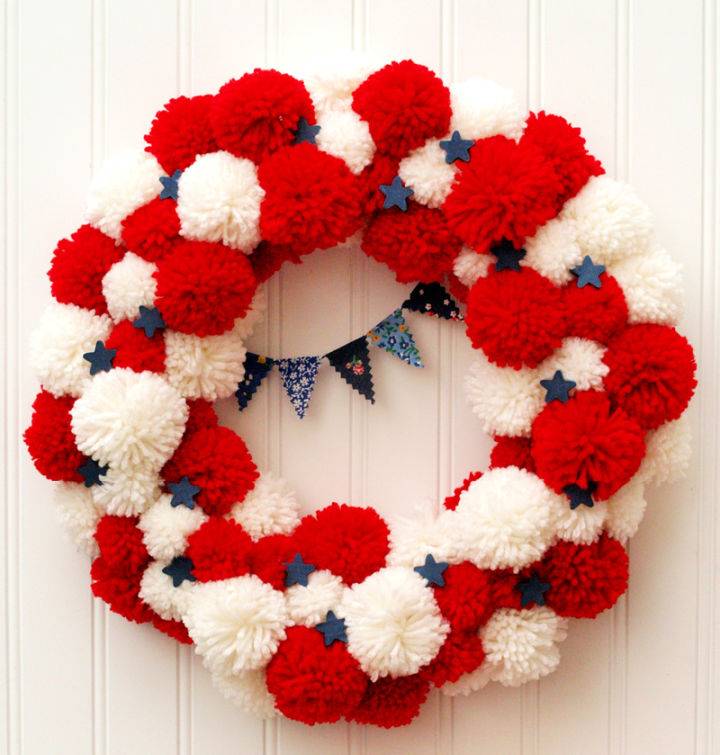 Homemade POM Pom Patriotic Wreath
