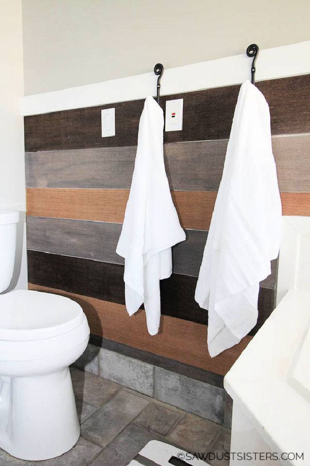 Homemade Towel Rack With Peel and Stick Planks