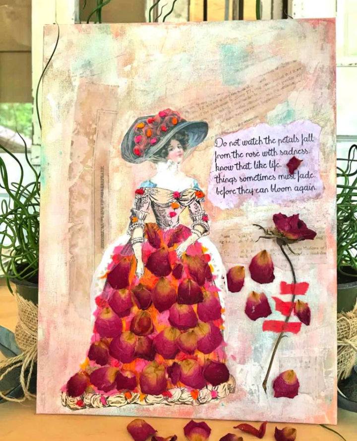 Mixed Media Collage With Real Rose Petals