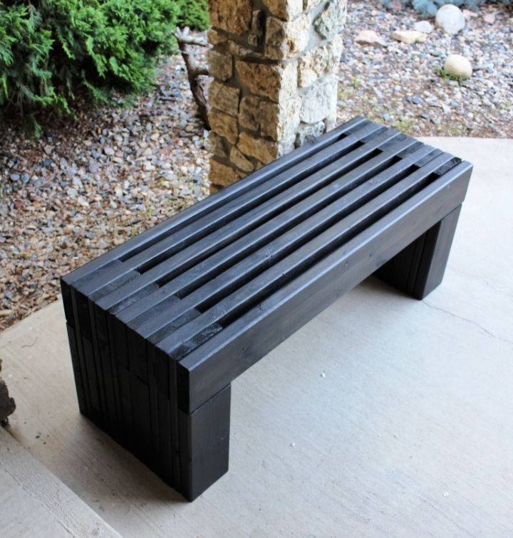 Modern DIY Slat Top Outdoor Wood Bench