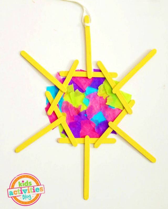 Popsicle Stick and Tissue Paper Mosaic Sun