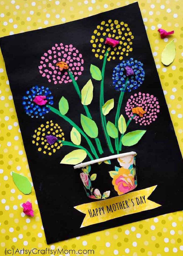 Q tip Flower Art Mother’s Day Card