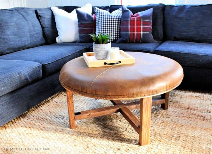 Round Leather Upholstered Ottoman