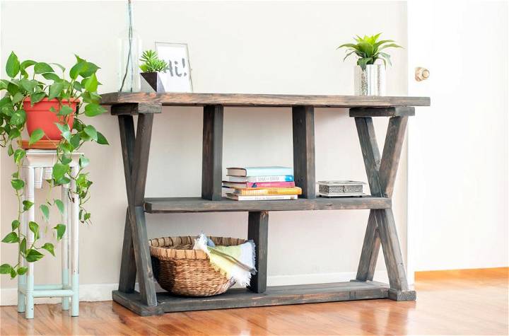 Rustic DIY X leg Console Table With Shelves