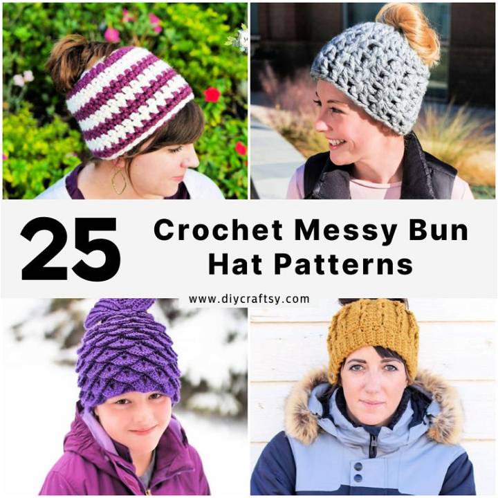 Free Crochet Messy Bun Hat Pattern (25 Easy Patterns)