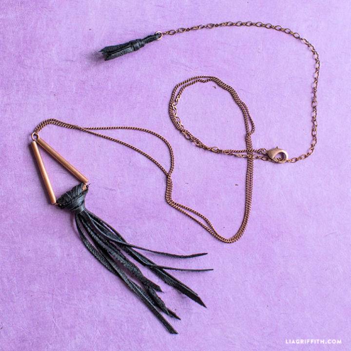 Copper and Leather Tassel Necklace