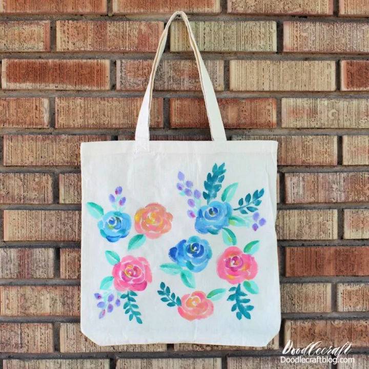 DIY Watercolor Floral Painted Tote Bag